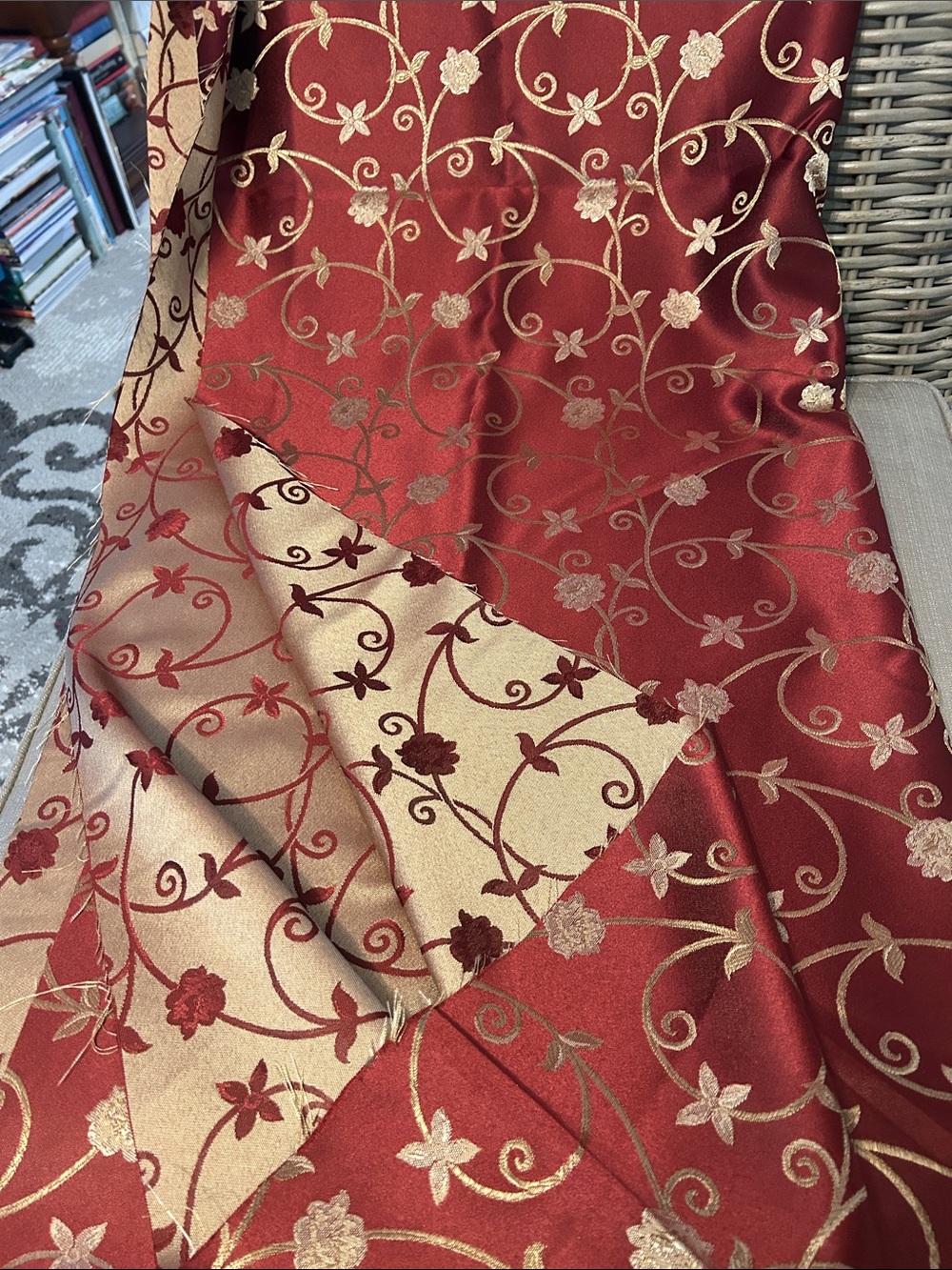 Elegant Red and Gold Floral Jacquard fabric - Home Accents
